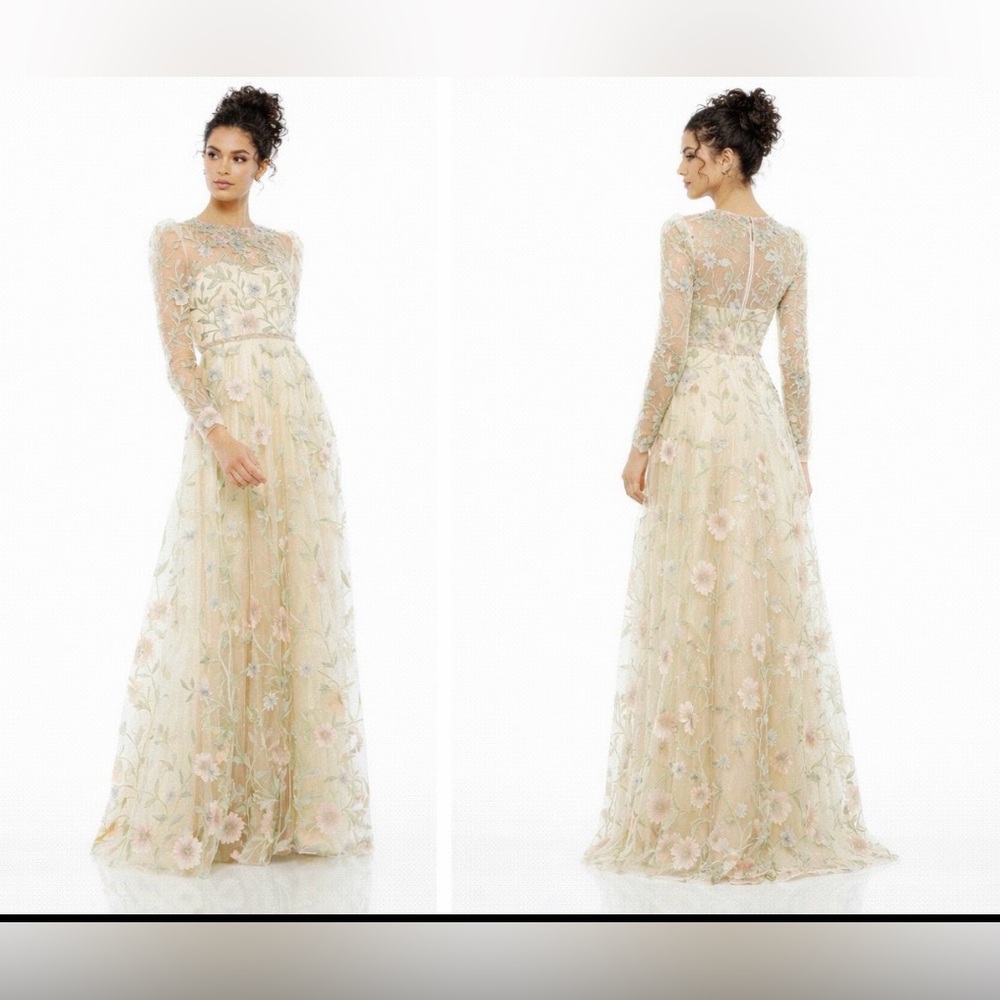 Mac Duggal 11226 Formal Gown 18 Nude Illusion Neckline Embroidered $798 NWT